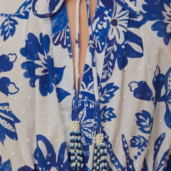 Farm Rio - off white Flowerful Birds long sleeve mini dress Large. - Picture 6 of 8